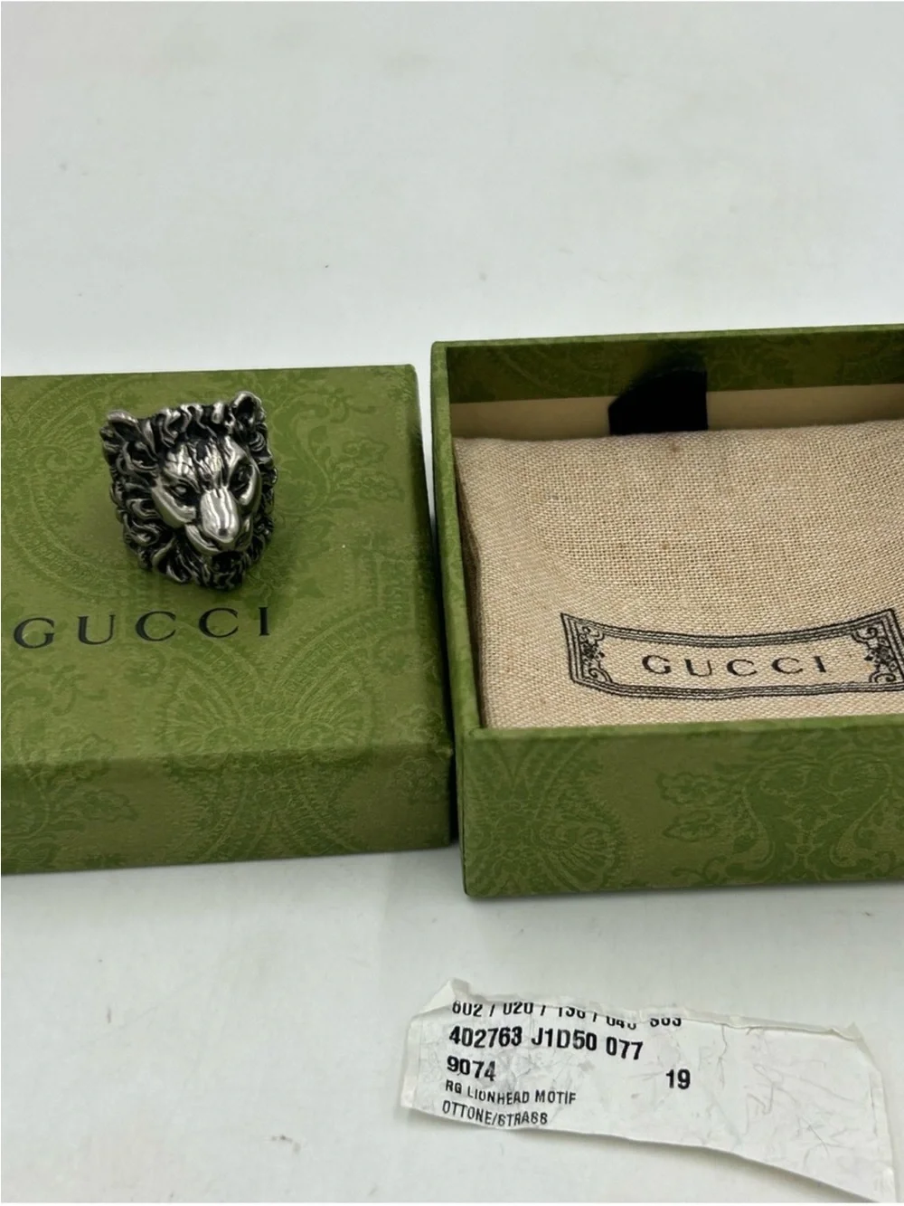 Unisex, Gucci, age, silver Lionhead ring, open mouth, roaring expression, size 8